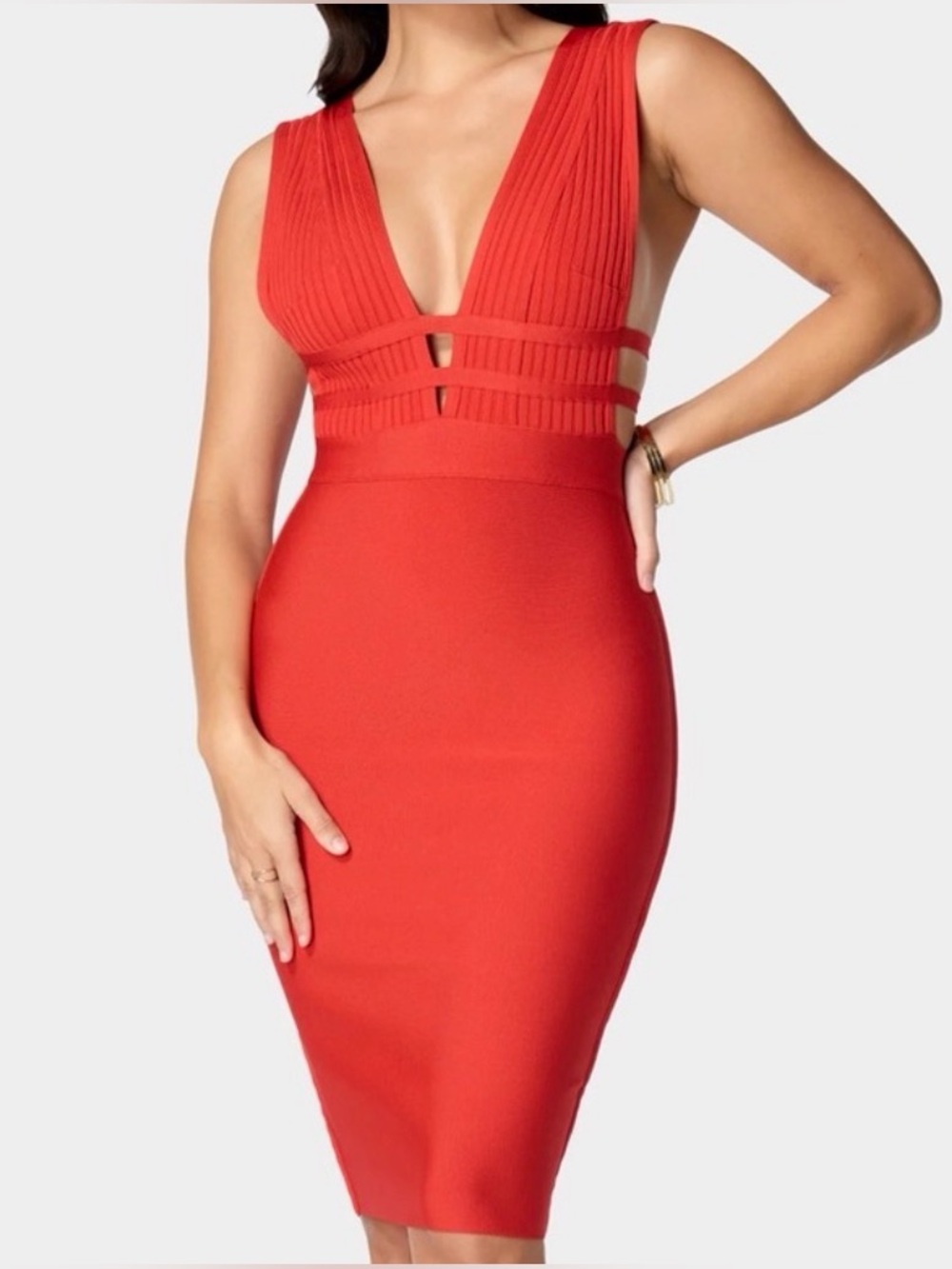 bebe Red Deep V Strappy Mini Dress